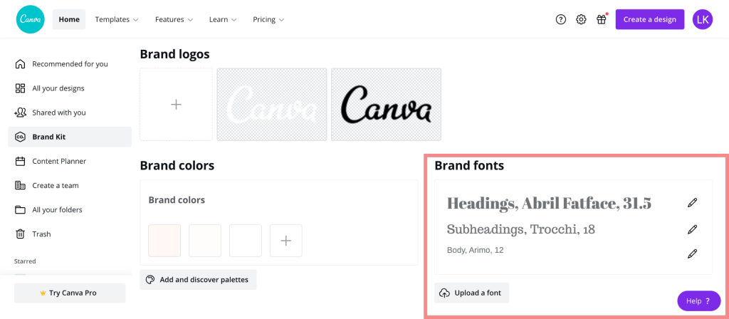 brand fonts on Canva
