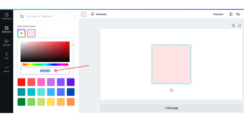 hex color codes on Canva