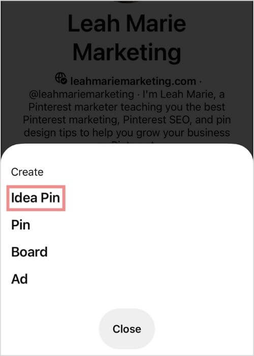mobile create Idea pin