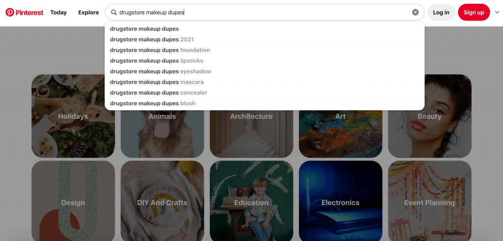 Finding more specific long-tail keywords on Pinterest