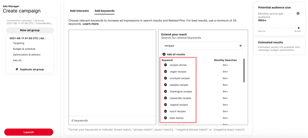 Keywords from Pinterest ads