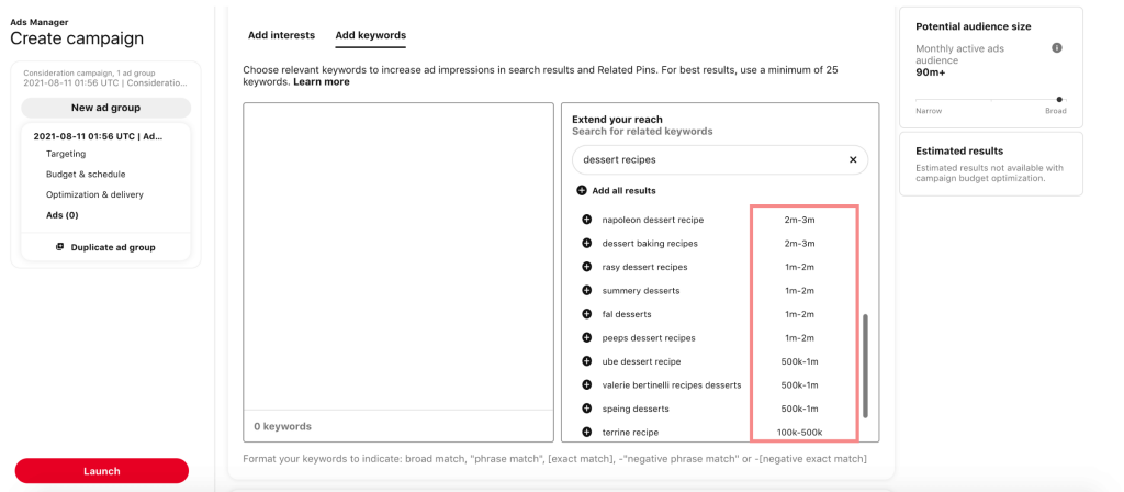 Pinterest Ads Keyword Lower Monthly Searches