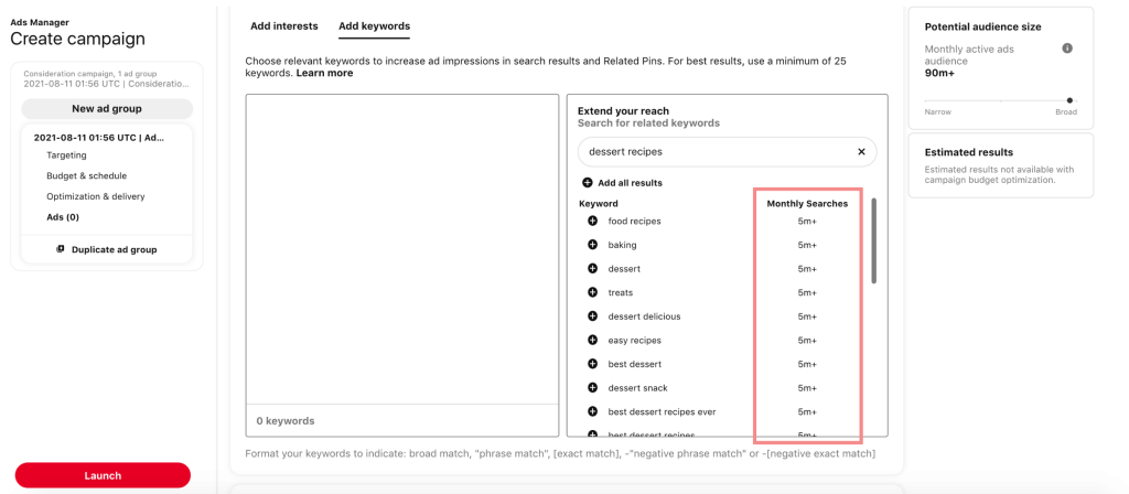 Pinterest Ads Keyword Monthly Searches