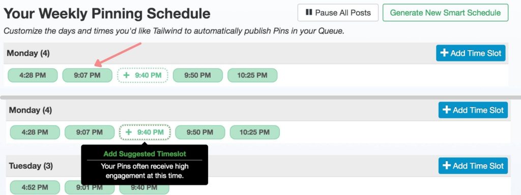 Tailwind Suggested Time Slots