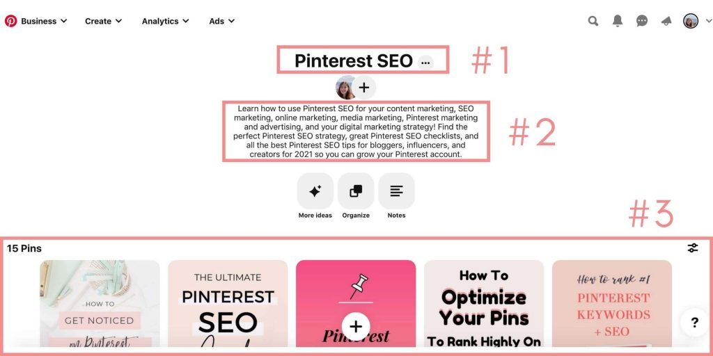 Pinterest board SEO parts