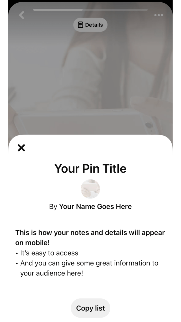 details mobile Idea pins