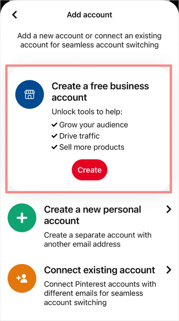 mobile Pinterest create free business account