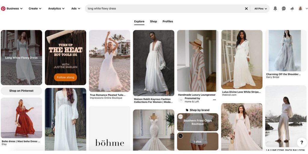 Pinterest search query example