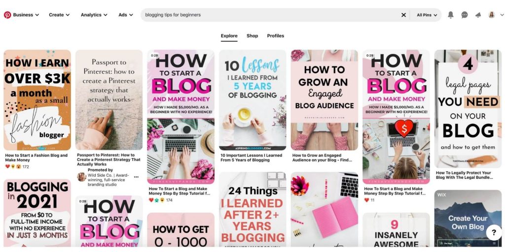 colors in top Pinterest search results