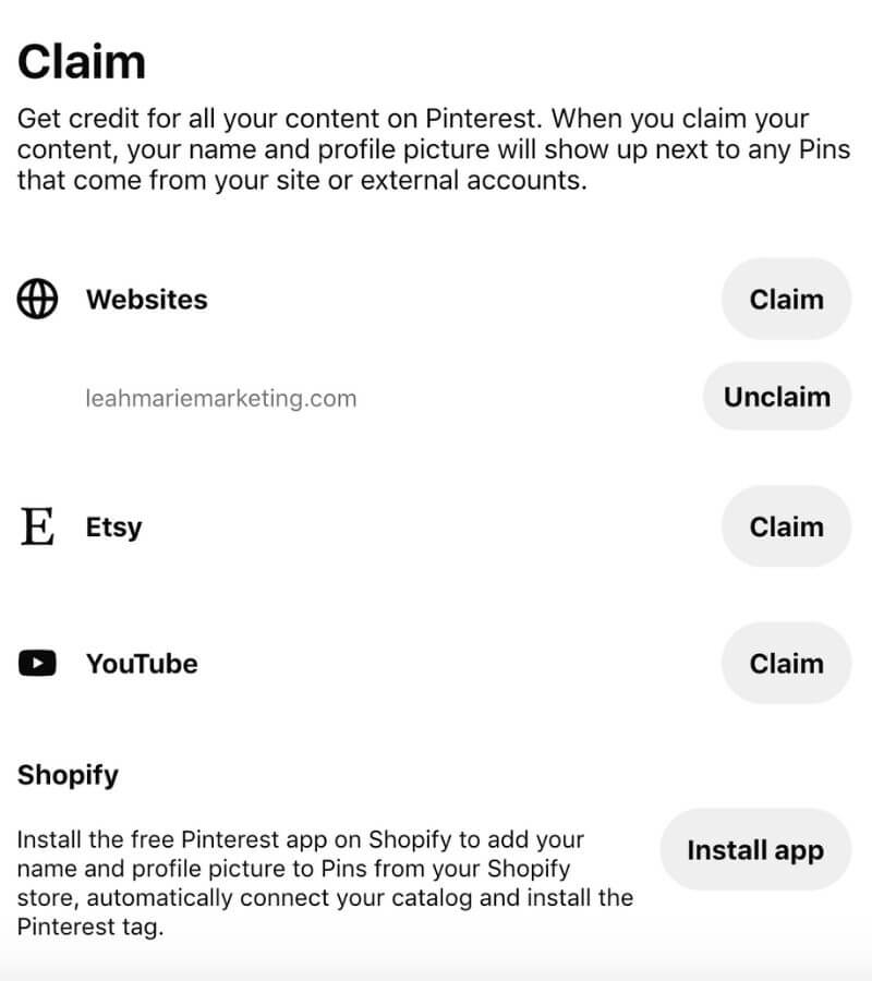 Pinterest claim accounts