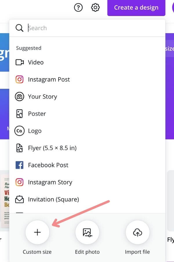 custom size design Canva