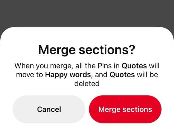 Pinterest section merge warning