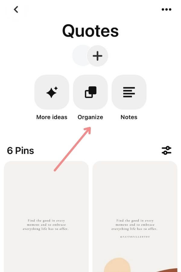 organize button Pinterest boards