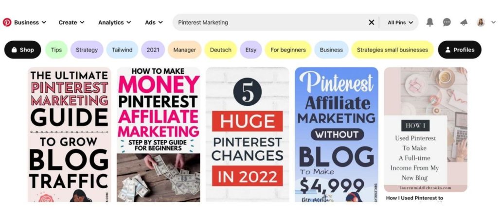 Pinterest keyword bubbles