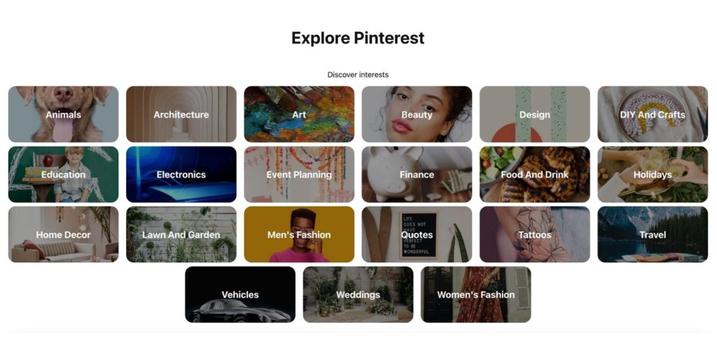 Pinterest topics and interests