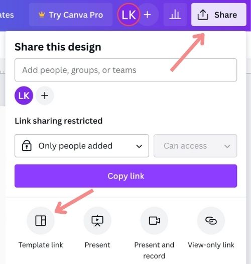 how to share Canva templates