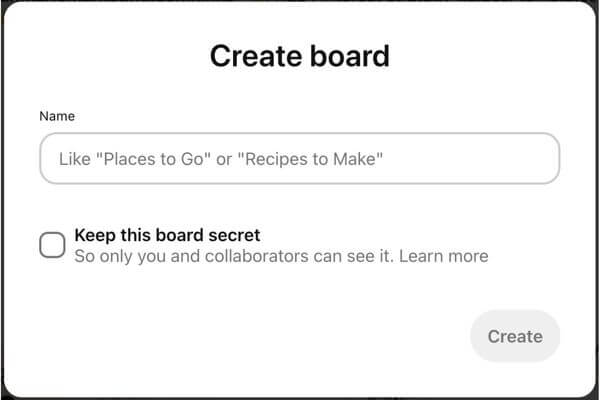 create board Pinterest